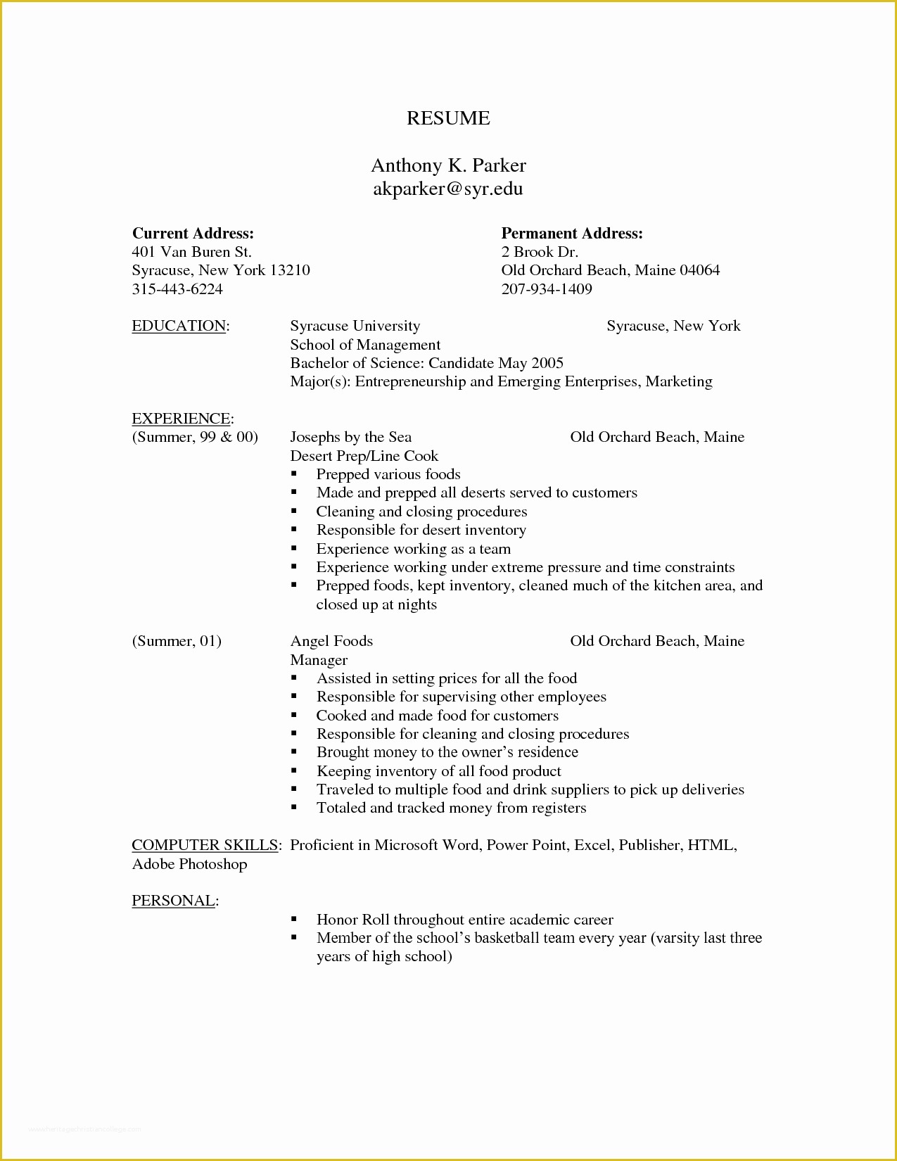 Free Printable Sample Resume Templates Of Resume Templates