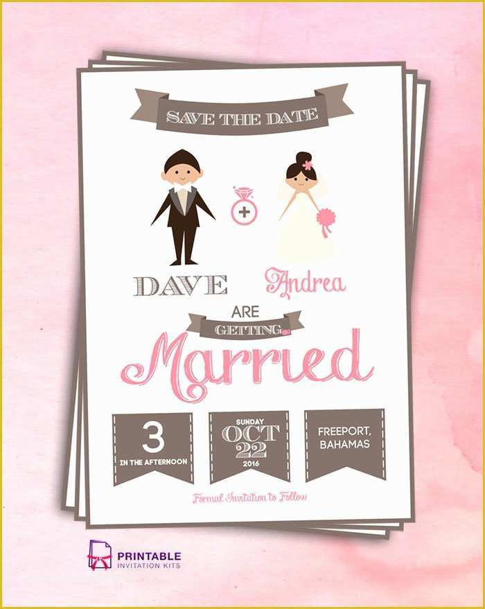 Free Printable Save the Date Invitation Templates Of Save the Date Cartoon Couple ← Wedding Invitation