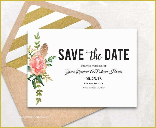 Free Printable Save the Date Invitation Templates Of Save the Date Template Floral Save the Date Card Boho