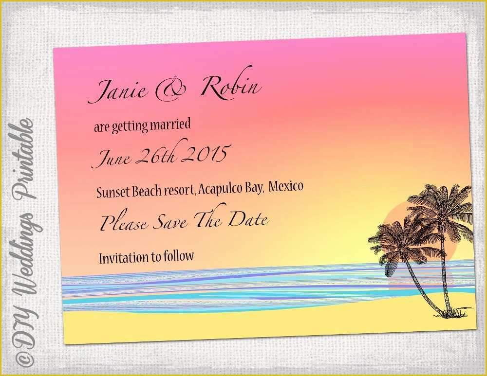 Free Printable Save the Date Templates Of Beach Save the Date Template Diy Tropical Beach