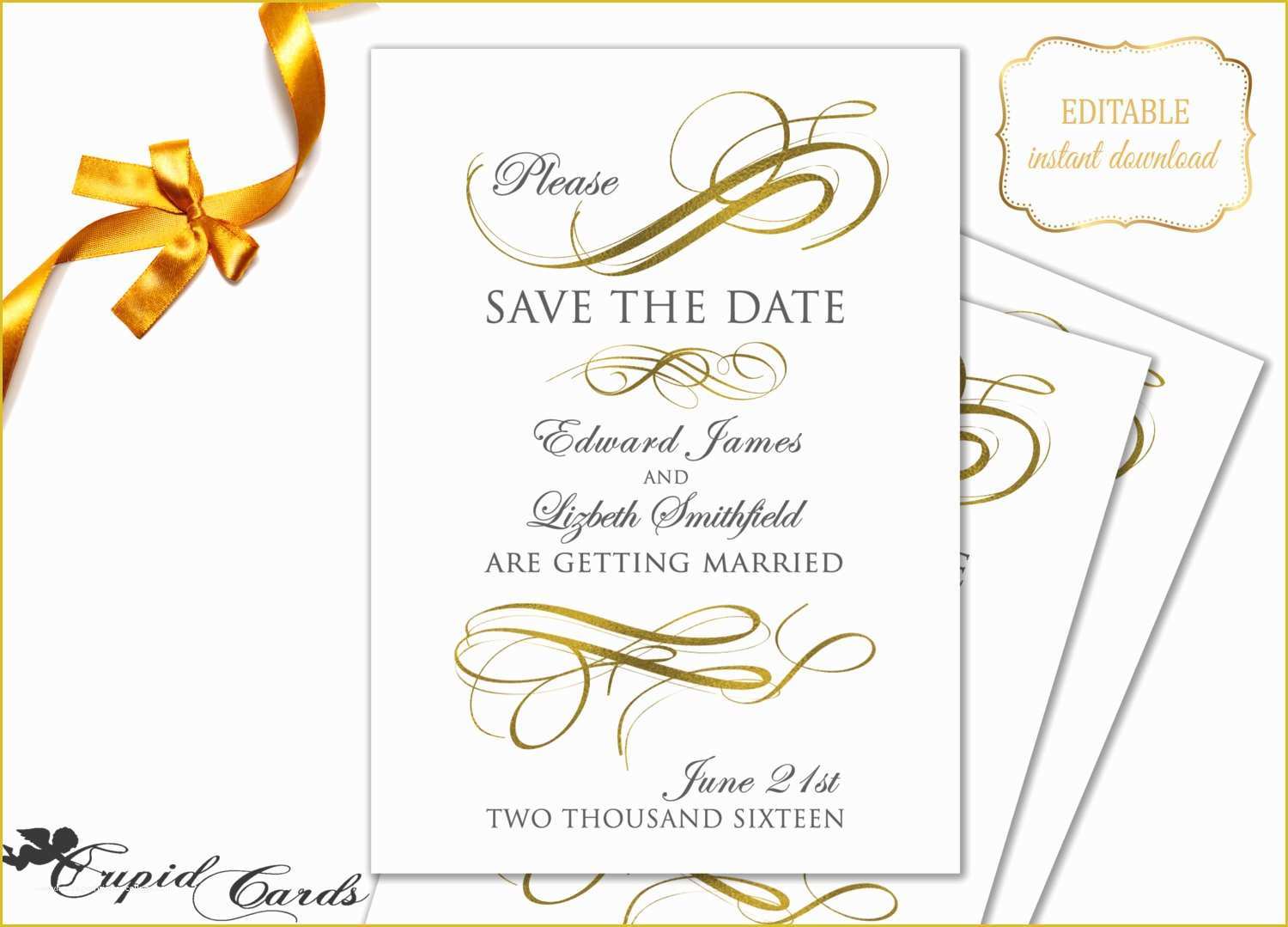 Free Printable Save the Date Templates Of Gold Save the Date Template Editable Printable by Cupidcards