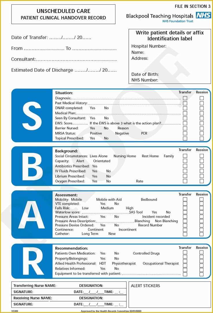 Free Printable Sbar Template Of Sbar Template for Pressure Ulcers