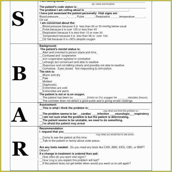 Free Printable Sbar Template Of Free Printable Sbar Template Good Sbar Template