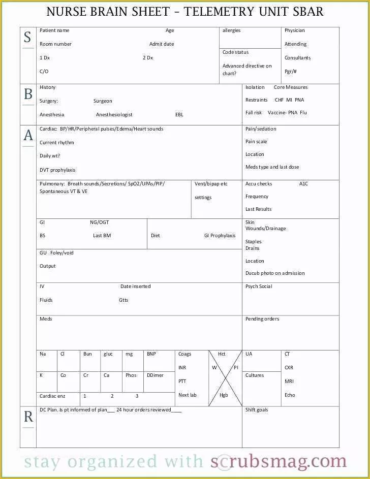Free Printable Sbar Template Of Free Printable Sbar Template Inspirational Nurse Brain