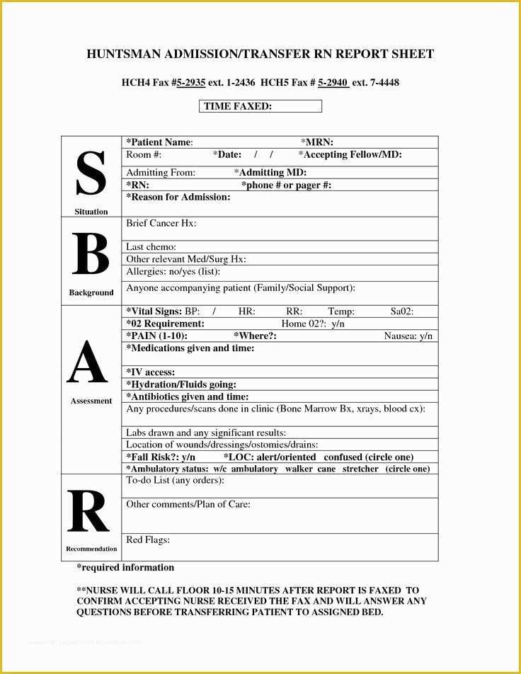 Free Printable Sbar Template Of Med Surg Nursing assessment