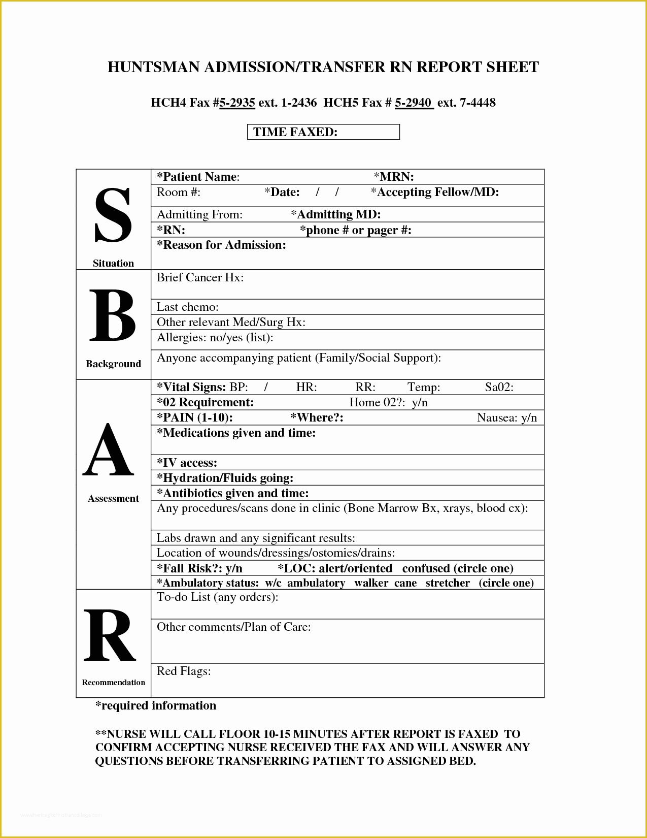 Free Printable Sbar Template Of Med Surg Nursing assessment