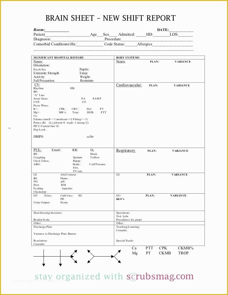 Free Printable Sbar Template Of Nurse Brain Sheet New Shift Report