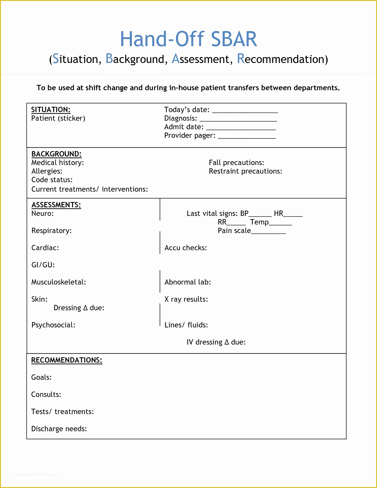 Free Printable Sbar Template Of Nursing Shift Handover Template Invitation Templates