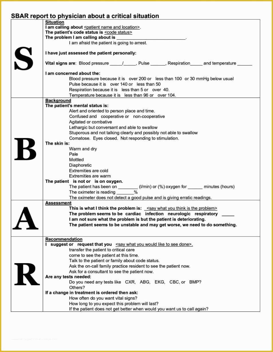 Free Printable Sbar Template Of Sbar form Template Sampletemplatess Sampletemplatess