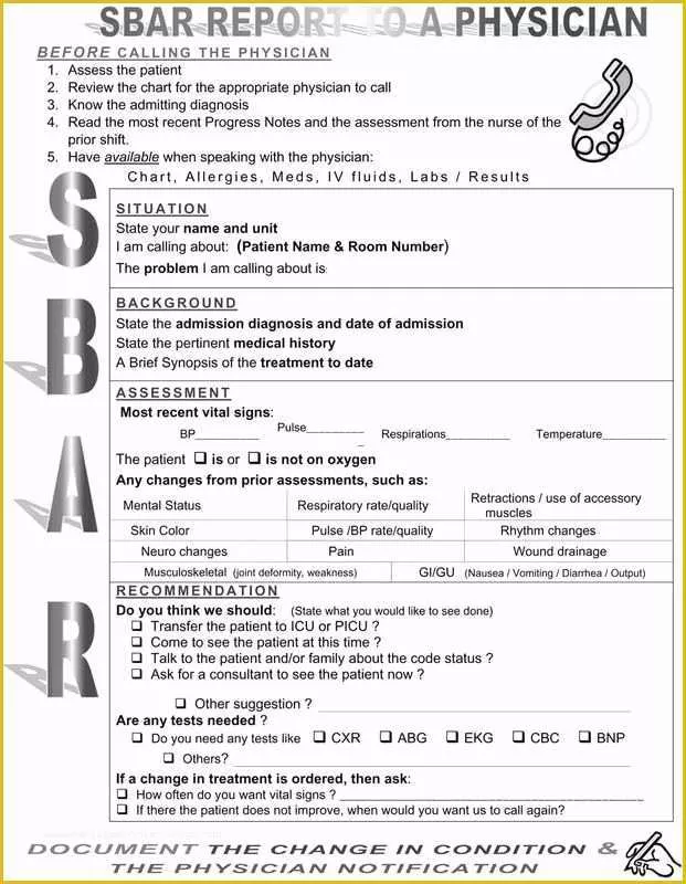 Free Printable Sbar Template Of Sbar Most Mon During Shift Change