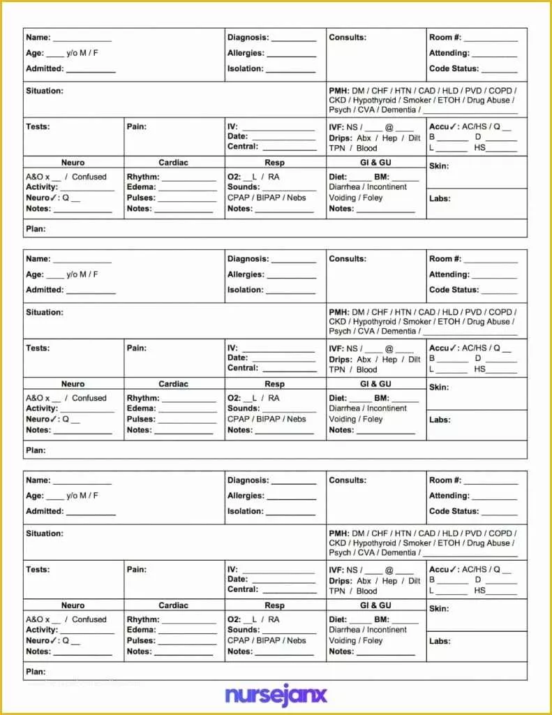 Free Printable Sbar Template Of the Best Sbar &amp; Brain Free Nursing Report Sheets 2018