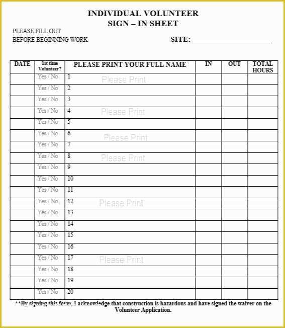 Free Printable Sign In Sheet Template Of 10 Free Sample Volunteer Sign In Sheet Templates