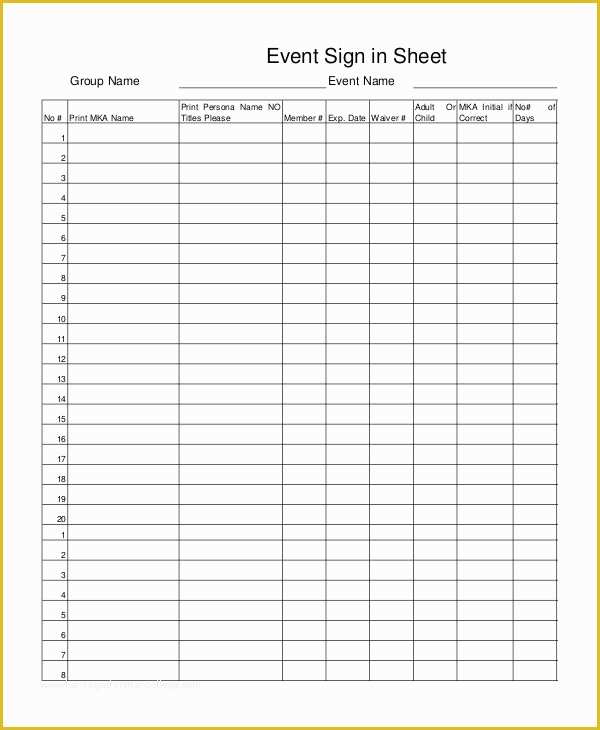 Free Printable Sign In Sheet Template Of event Sign In Sheet Template 16 Free Word Pdf