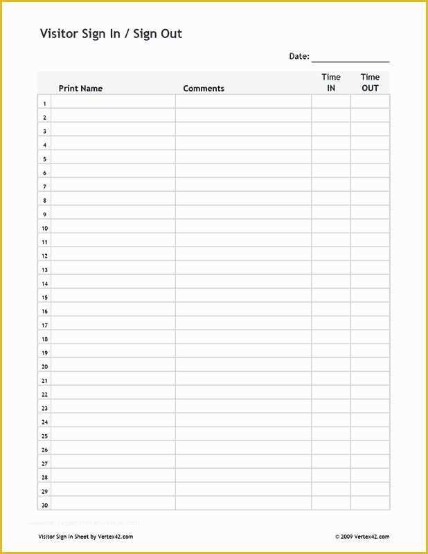Free Printable Sign In Sheet Template Of Free Printable Visitor Sign In Sign Out Sheet Pdf From