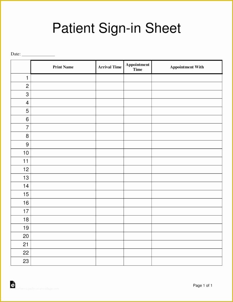 Free Printable Sign In Sheet Template Of Patient Sign In Sheet Template