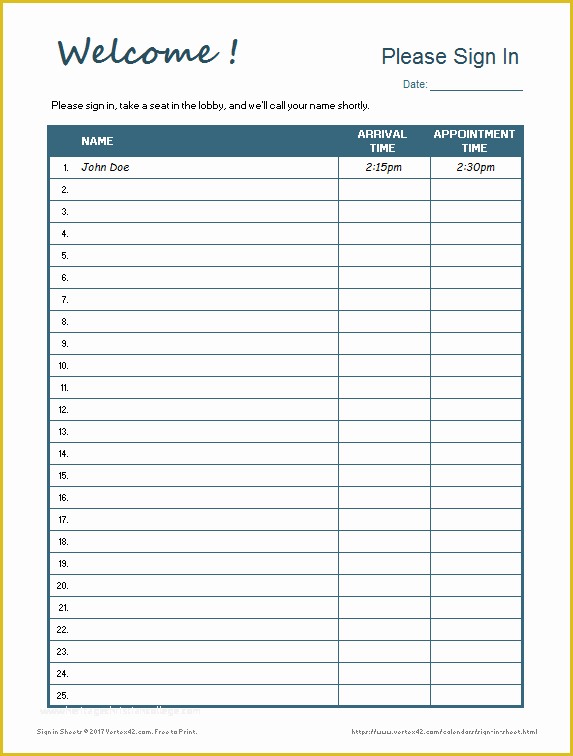 Free Printable Sign In Sheet Template Of Printable Sign In Sheet