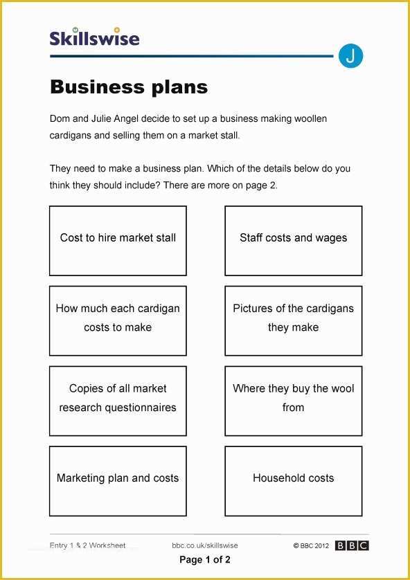 Free Printable Simple Business Plan Template Of Business Plan Worksheet for Students