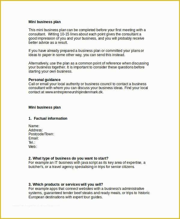 Free Printable Simple Business Plan Template Of Mini Business Plan Template Pdf 23 Simple Business Plan