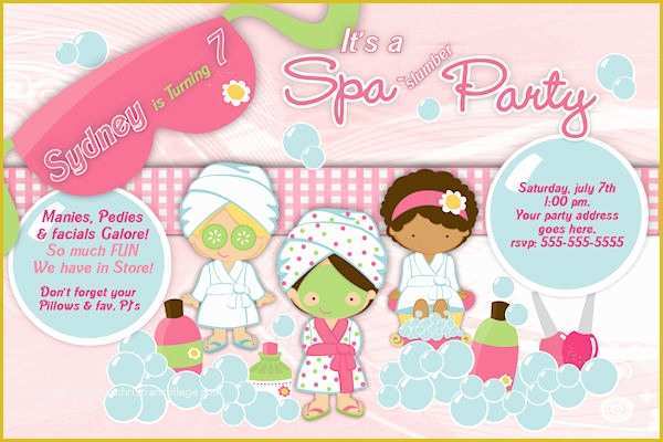 Free Printable Spa Party Invitations Templates Of Customized Printable Spa Slumber Party Birthday Invitation