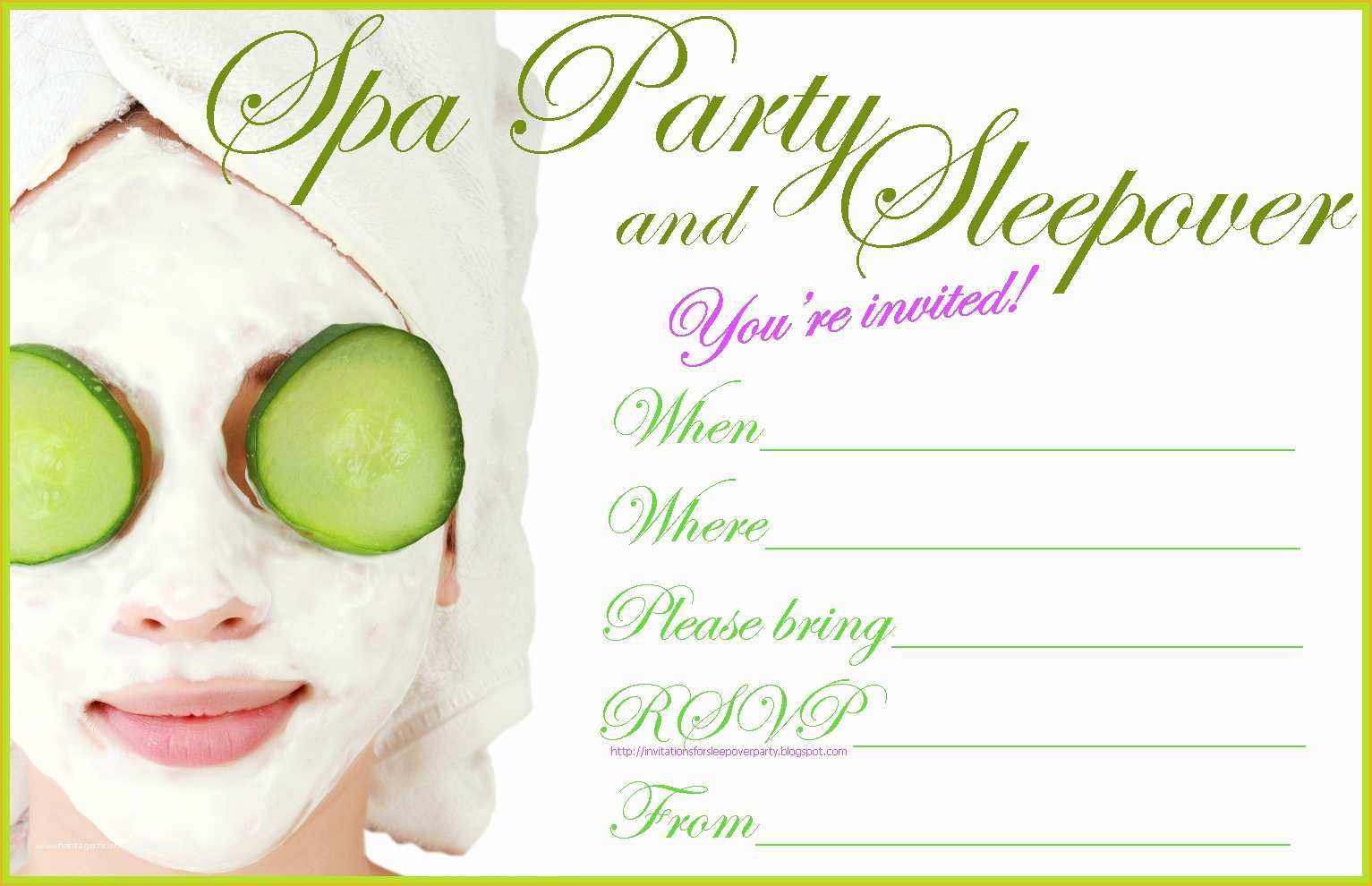 Free Printable Spa Party Invitations Templates Of Invitations for Sleepover Party