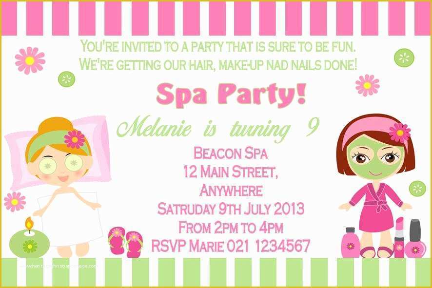 Free Printable Spa Party Invitations Templates Of Personalised Spa Pamper Party theme Invitation