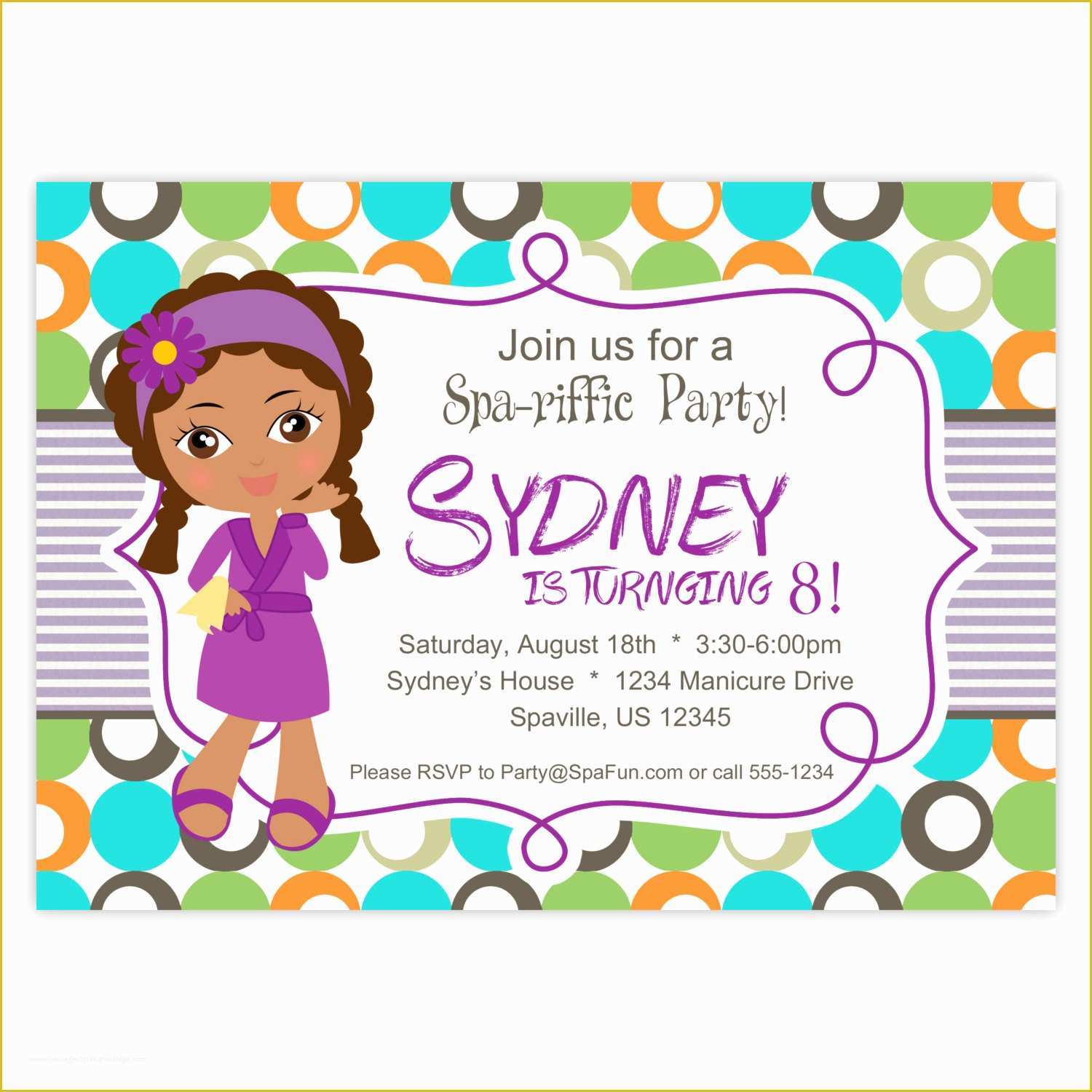 Free Printable Spa Party Invitations Templates Of Spa Party Invitation Lime Turquoise and orange Polka Dots