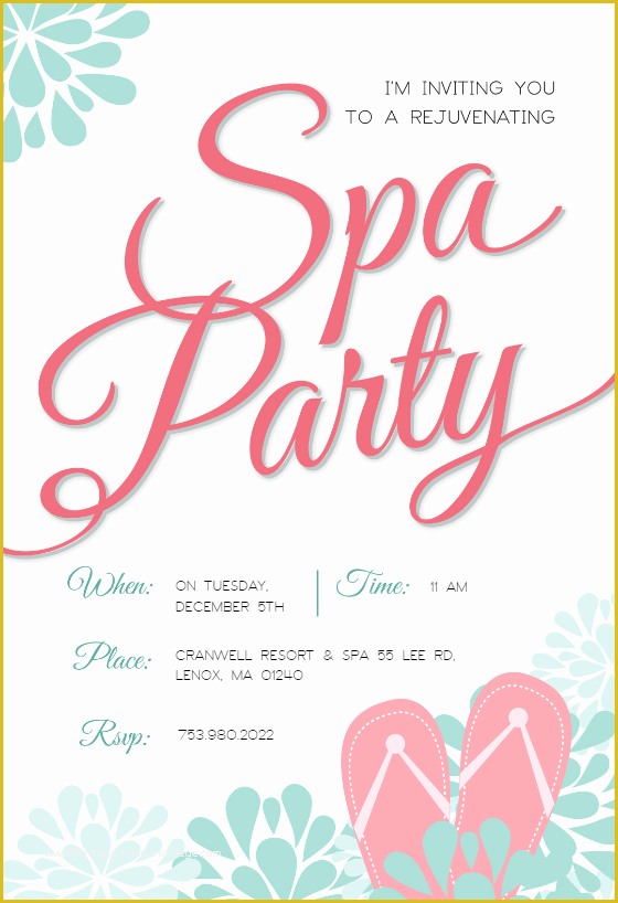 Free Printable Spa Party Invitations Templates Of Spa Splendors Free Party Invitation Template