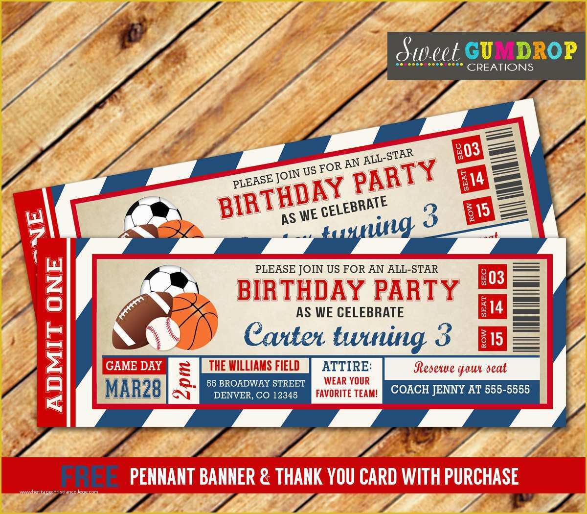 Free Printable Sports Birthday Invitation Templates Of All Star Sports Ticket Invitation Printable Free Pennant