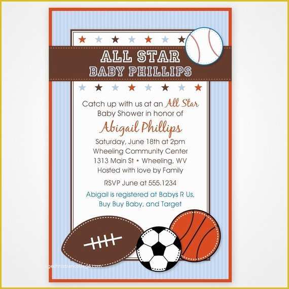 Free Printable Sports Birthday Invitation Templates Of Items Similar to All Star Sport Printable Baby Shower