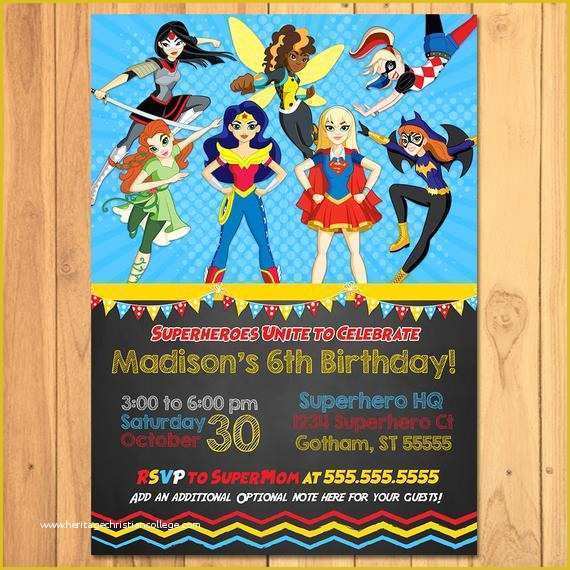 Free Printable Superhero Birthday Invitation Templates Of Dc Superhero Girls Invitation Chalkboard Girl Superhero