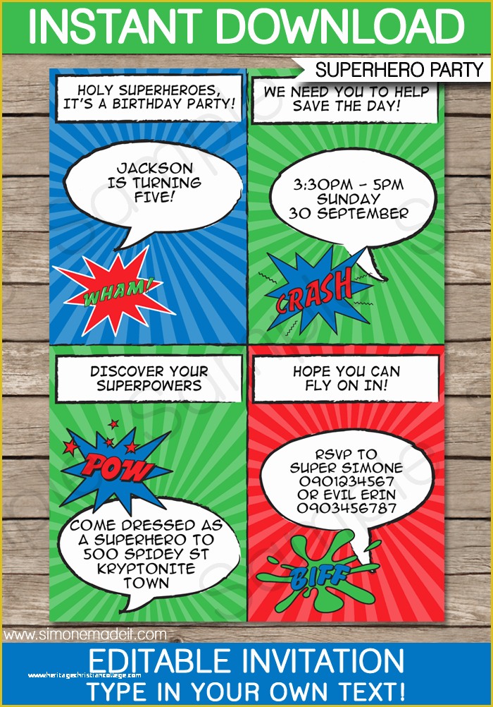 Free Printable Superhero Birthday Invitation Templates Of Super Hero Party Invitations Template