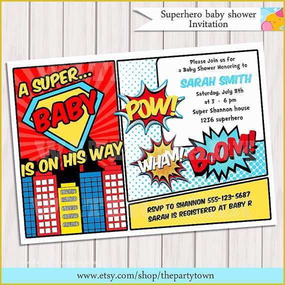 Free Printable Superhero Birthday Invitation Templates Of Superhero Baby Shower Invitation Printable Invite Card