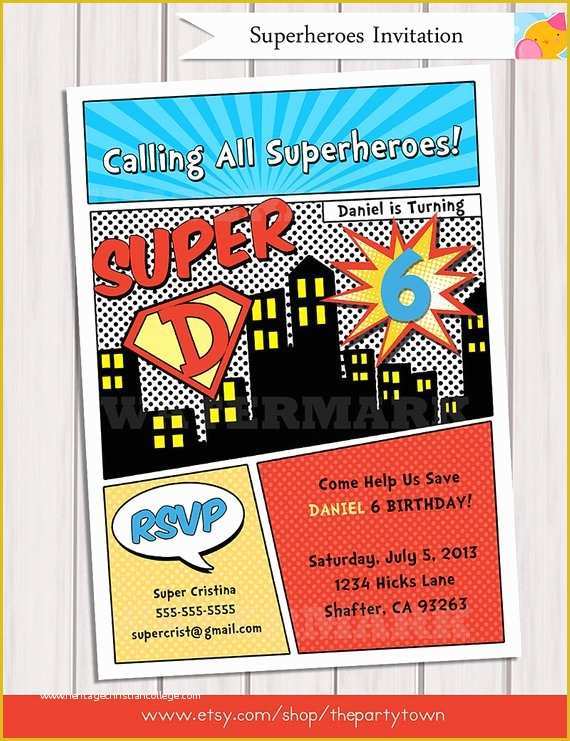 Free Printable Superhero Birthday Invitation Templates Of Superhero Birthday Party Invitation Personalized Printable