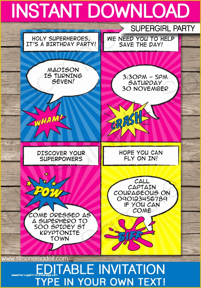 Free Printable Superhero Birthday Invitation Templates Of Superhero Girl Party Invitations Template