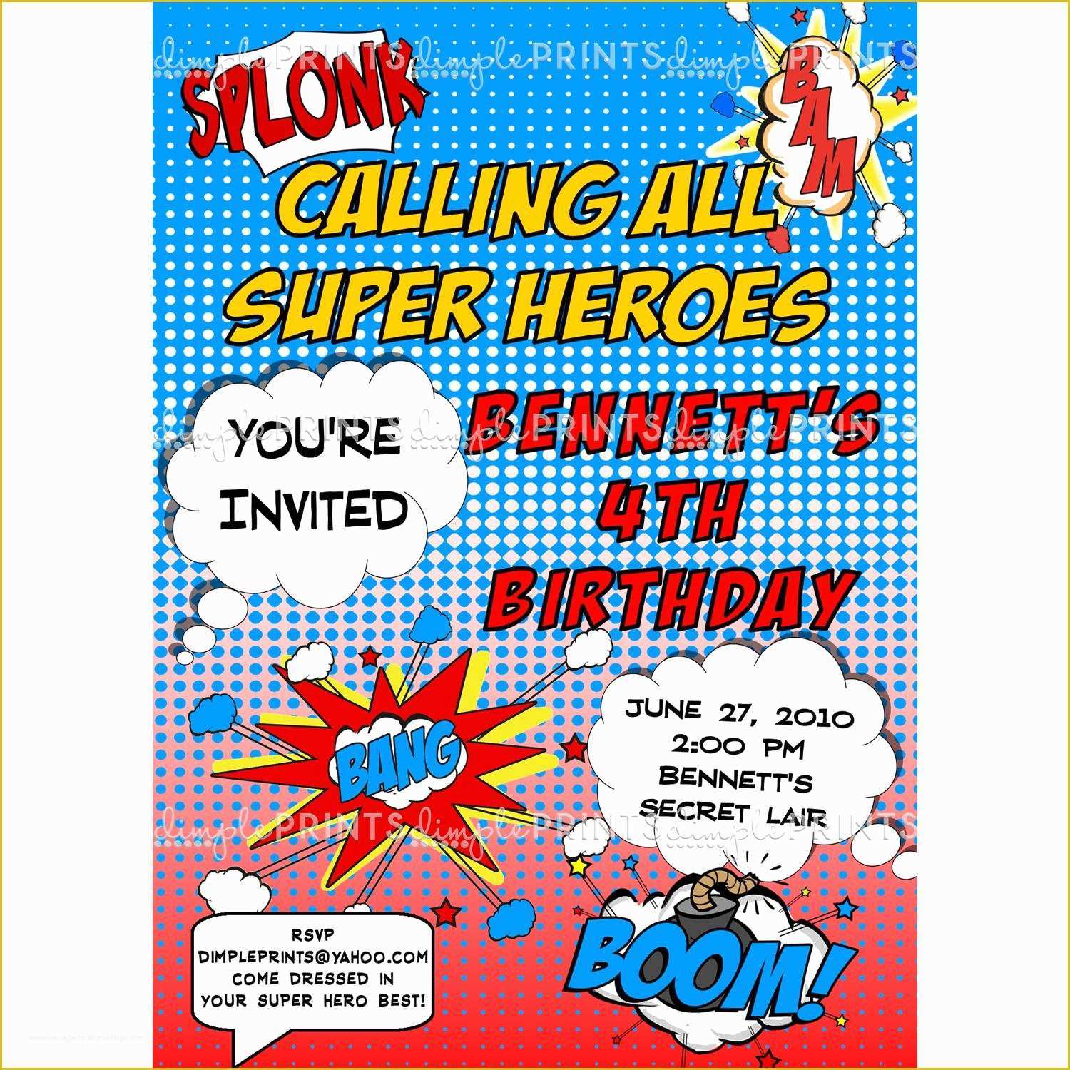 Free Printable Superhero Birthday Invitation Templates Of Superhero Ic Printable Invitation Dimple Prints Shop