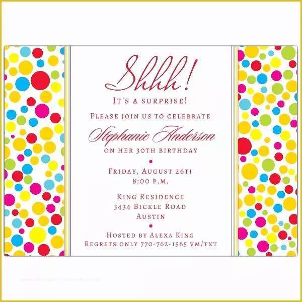 Free Printable Surprise Birthday Invitations Template Of Colorful Dots Red Surprise Birthday Invitations