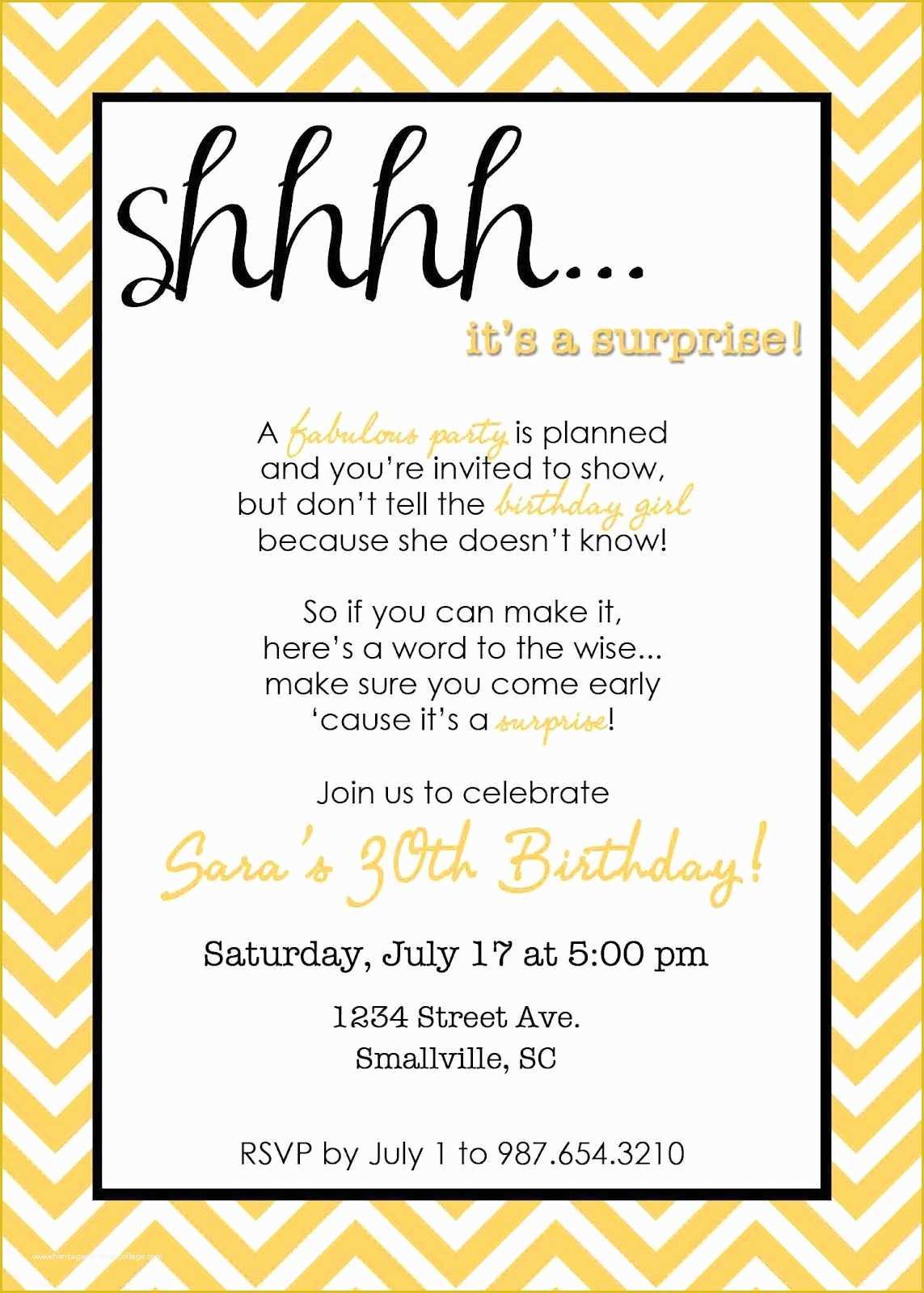 Free Printable Surprise Birthday Invitations Template Of Wording for Surprise Birthday Party