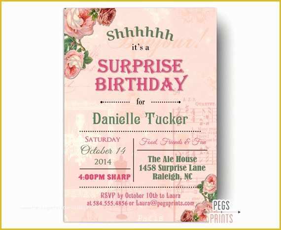 Free Printable Surprise Party Invitation Templates Of Shabby Chic Surprise Party Invitation Printable Surprise
