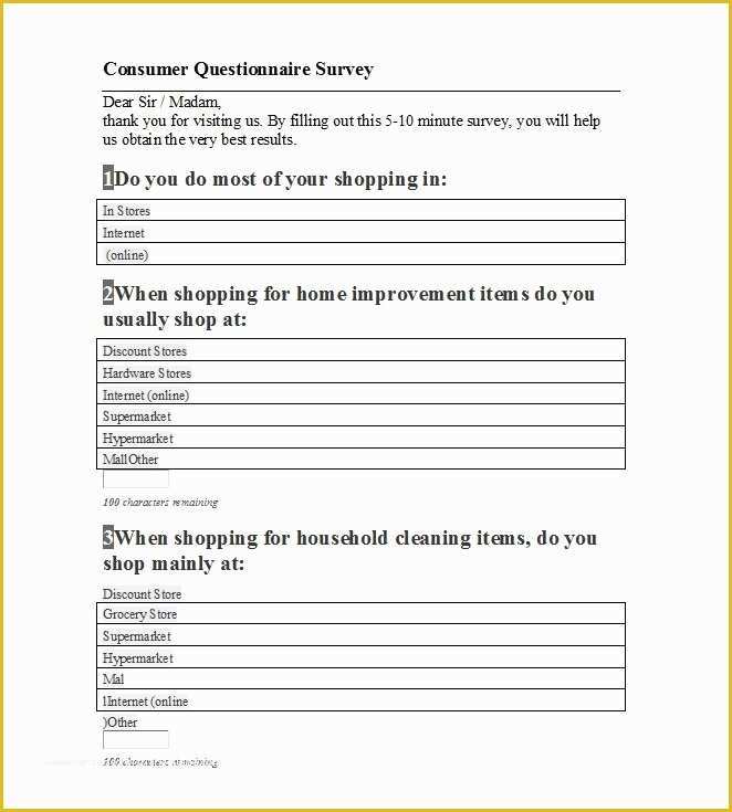 Free Printable Survey Template Of 33 Free Questionnaire Templates Word Free Template