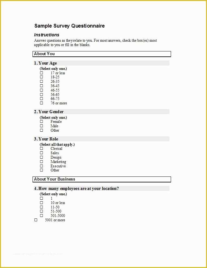 Free Questionnaire Template Printable