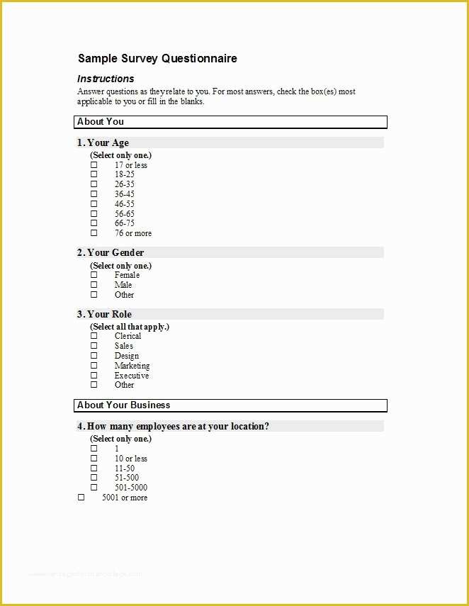Free Printable Survey Template Of 33 Free Questionnaire Templates Word 