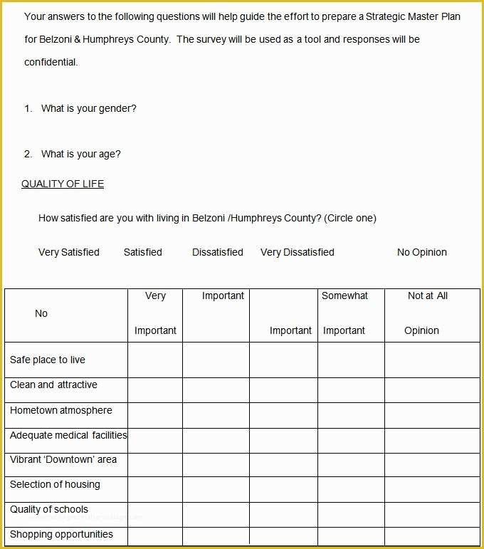Printable Blank Survey Template