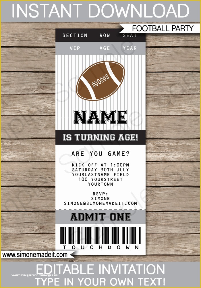 Free Printable Ticket Invitation Templates Of Black and Gray Silver Football Party Ticket Invitation