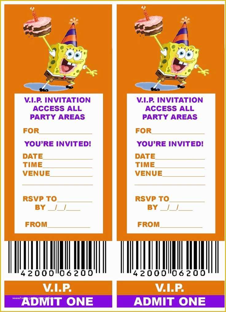 Free Printable Ticket Invitation Templates Of Free Printable V I P Ticket Style Spongebob Party