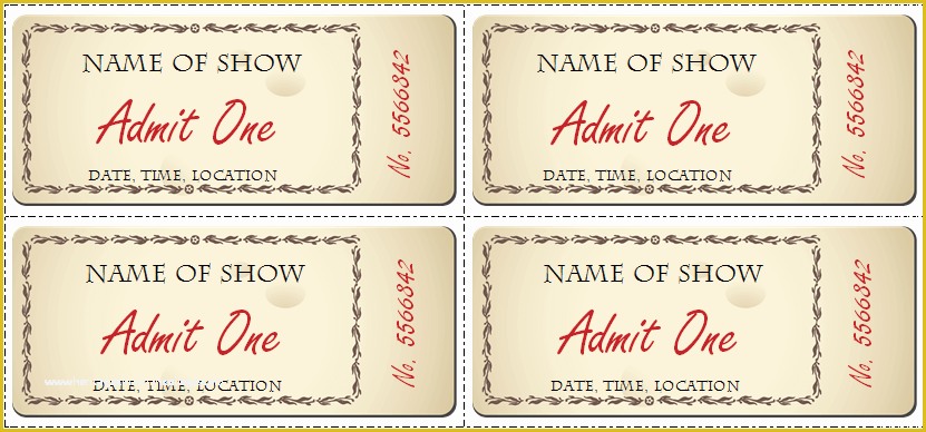 Free Printable Ticket Template Of 6 Ticket Templates for Word to Design Your Own Free Tickets