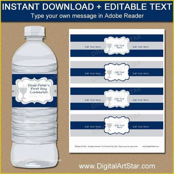 Free Printable Water Bottle Template Of 1st Munion Water Bottle Label Template First Holy