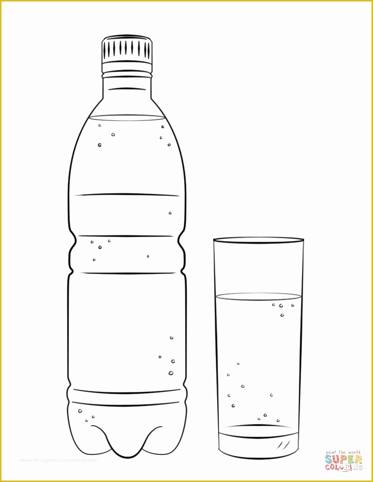Free Printable Water Bottle Template Of Water Bottle and Glass Coloring Page