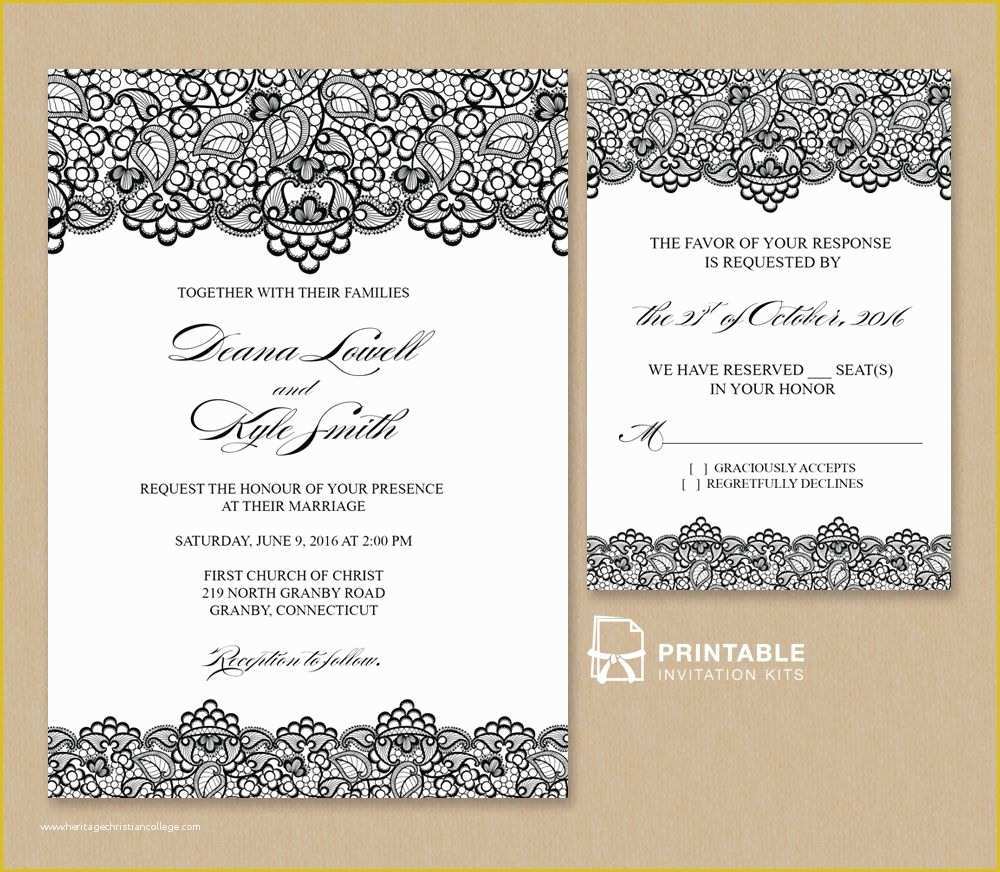 Free Printable Wedding Announcements Templates Of Free Pdf Wedding Invitation Template Black Lace Vintage