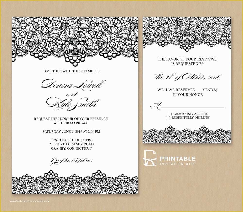Free Printable Wedding Invitation Templates Of Black Lace Vintage Wedding Invitation and Rsvp ← Wedding