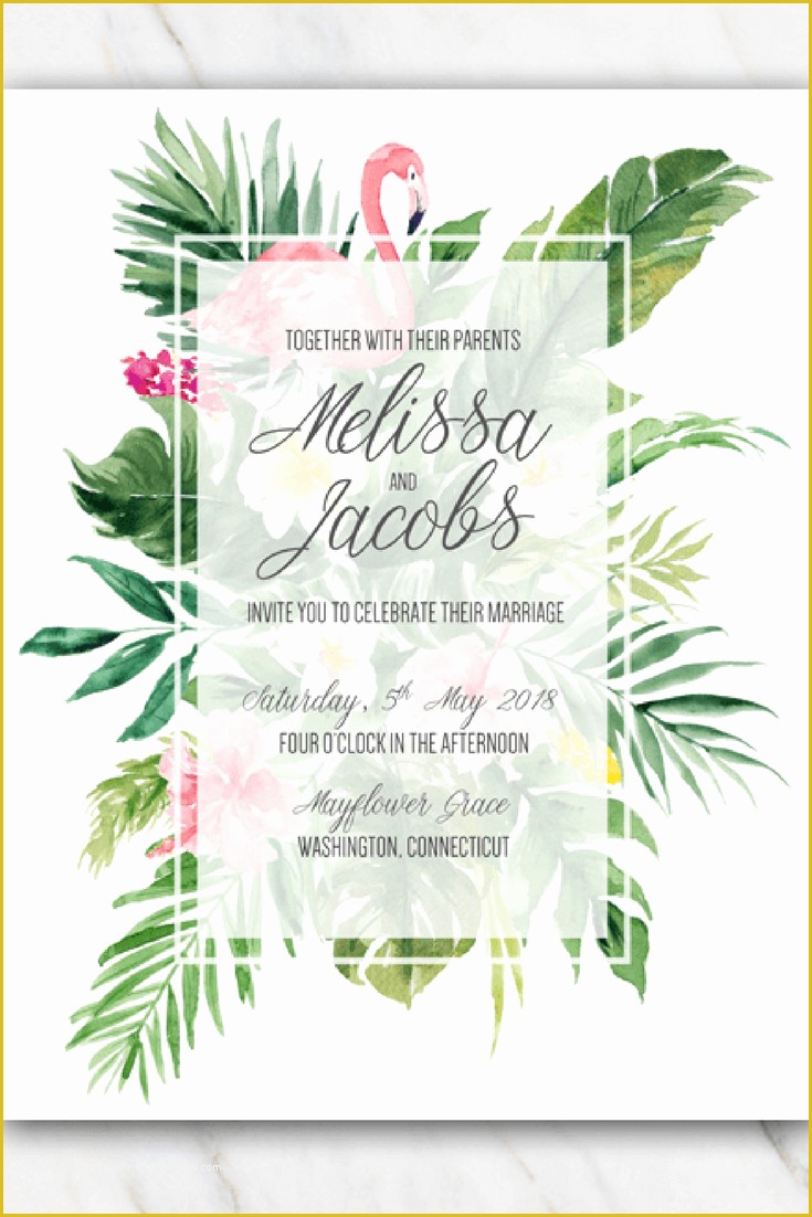 Free Printable Wedding Invitation Templates Of Tropical Flamingo Wedding Invitation Template In 2018